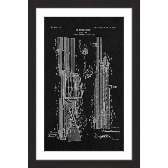 "Rifle 1907 Black Paper" Framed Painting Art Print