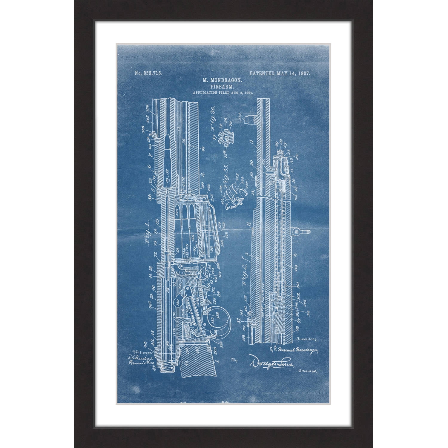 "Rifle 1907 Blueprint" Framed Painting Print