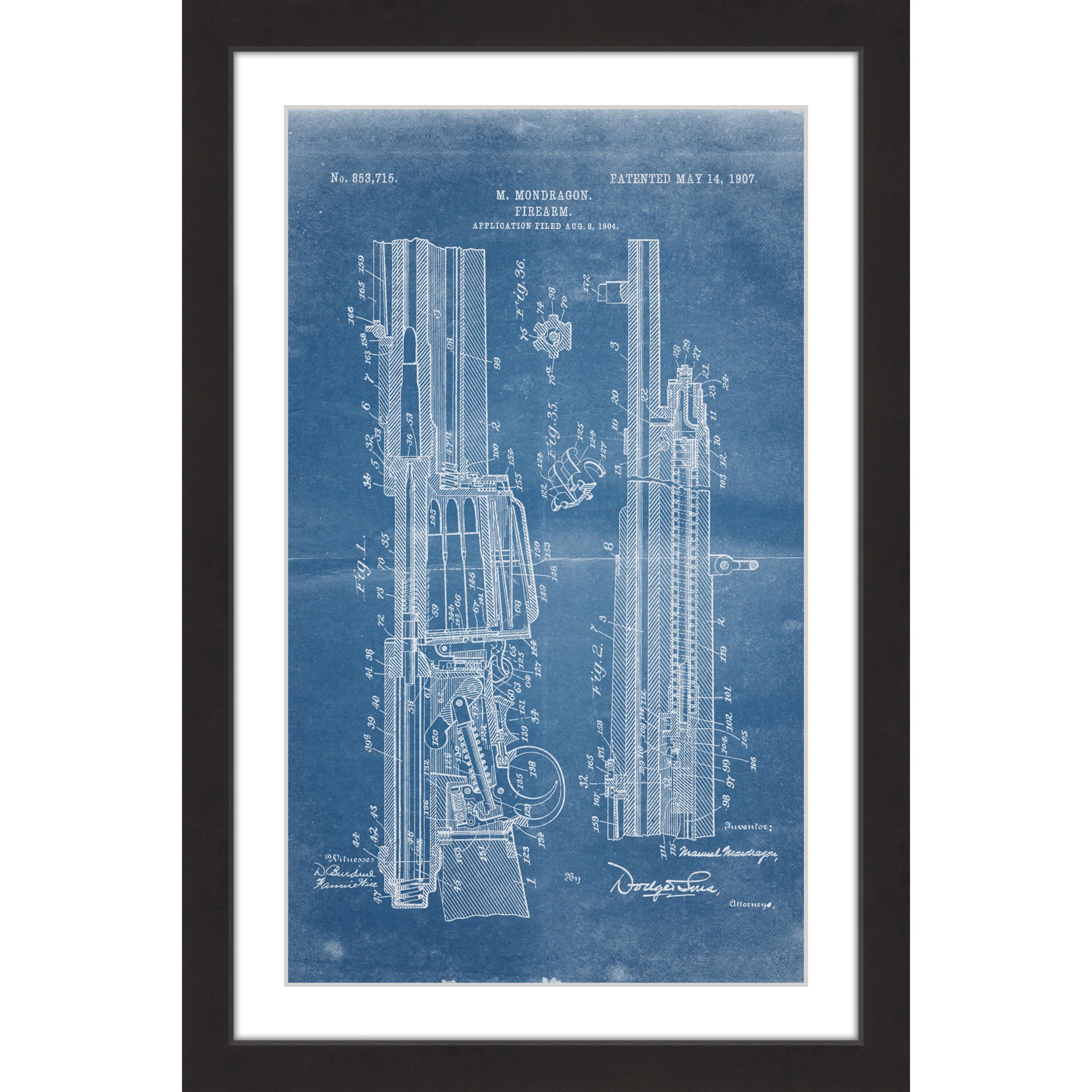 "Rifle 1907 Blueprint" Framed Painting Print