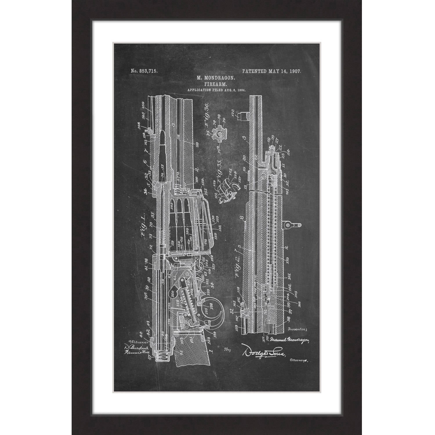 "Rifle 1907 Chalk" Framed Painting Art Print, 12" x 1.5"