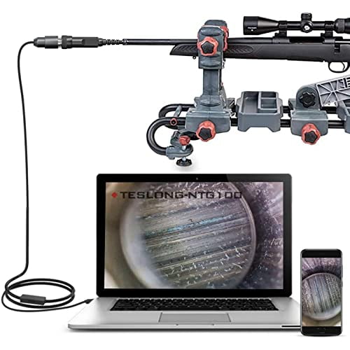 Rifle Borescope, Bore Camera Gun Cleaning Camera - Fits .20 Caliber & Larger-Hunting Shooting Firearms Visual Barrel Inspection Tool w/3 Right-Angle Mirrors and Carrying Case(45inch-Flexible)