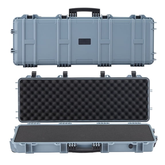 Rifle Case Lockable with Wheels, 40in Gun Storage, Waterproof Hard Case for Rifles Shotguns, Pre-Cut Foam Interior, Portable Pistol Case - Grey