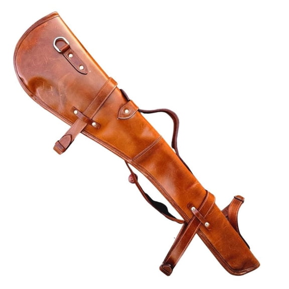 Rifle Scabbard Case Full Grain Leather Soft Fleece Lined Western Saddle Gun Cover for Horseback ATV Hunting Ranch Shotgun Storage