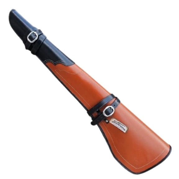 Rifle Scabbard Case Full Grain Leather Western Saddle Gun Cover Soft Lined Interior Adjustable Buckle Straps Horseback ATV Hunting Ranch Carry Sleeve