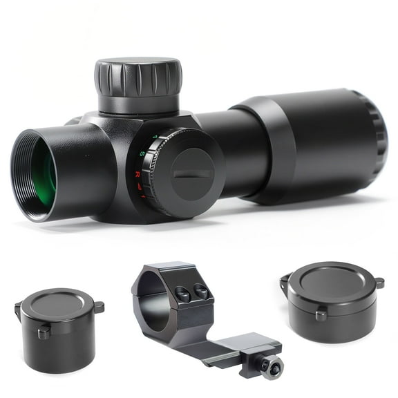 Rifle Scope 3X28, Compact Scope, for Crossbows and Rifles, with Red/Green Illuminated Reticle, Green Lens, Fast Focus Eyepiece, 30mm One-Piece Tube