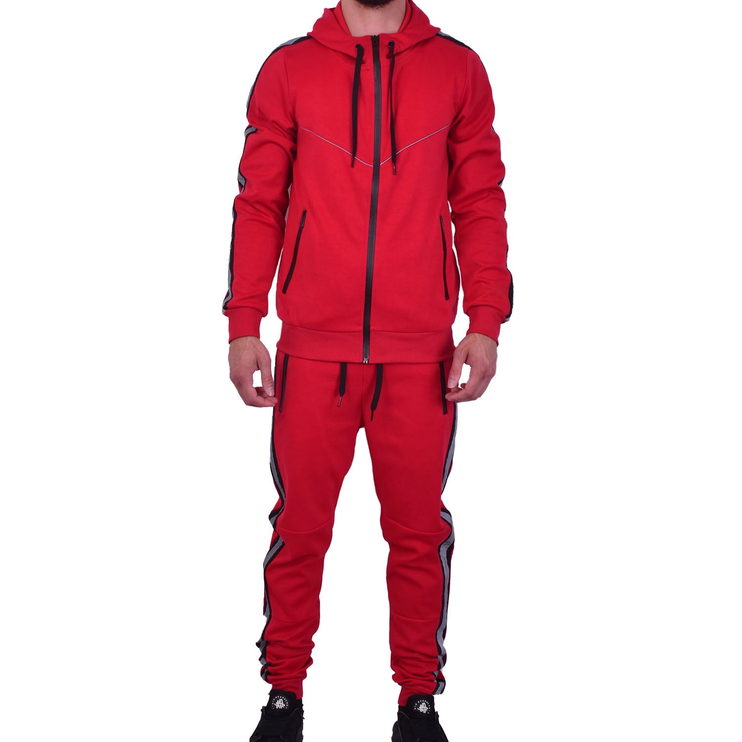 Riflessi Men s Athletic Sports Casual 2 Piece Reflective Tracksuit Hoodie Jogger Pants Sweatsuit Set Red XL Walmart