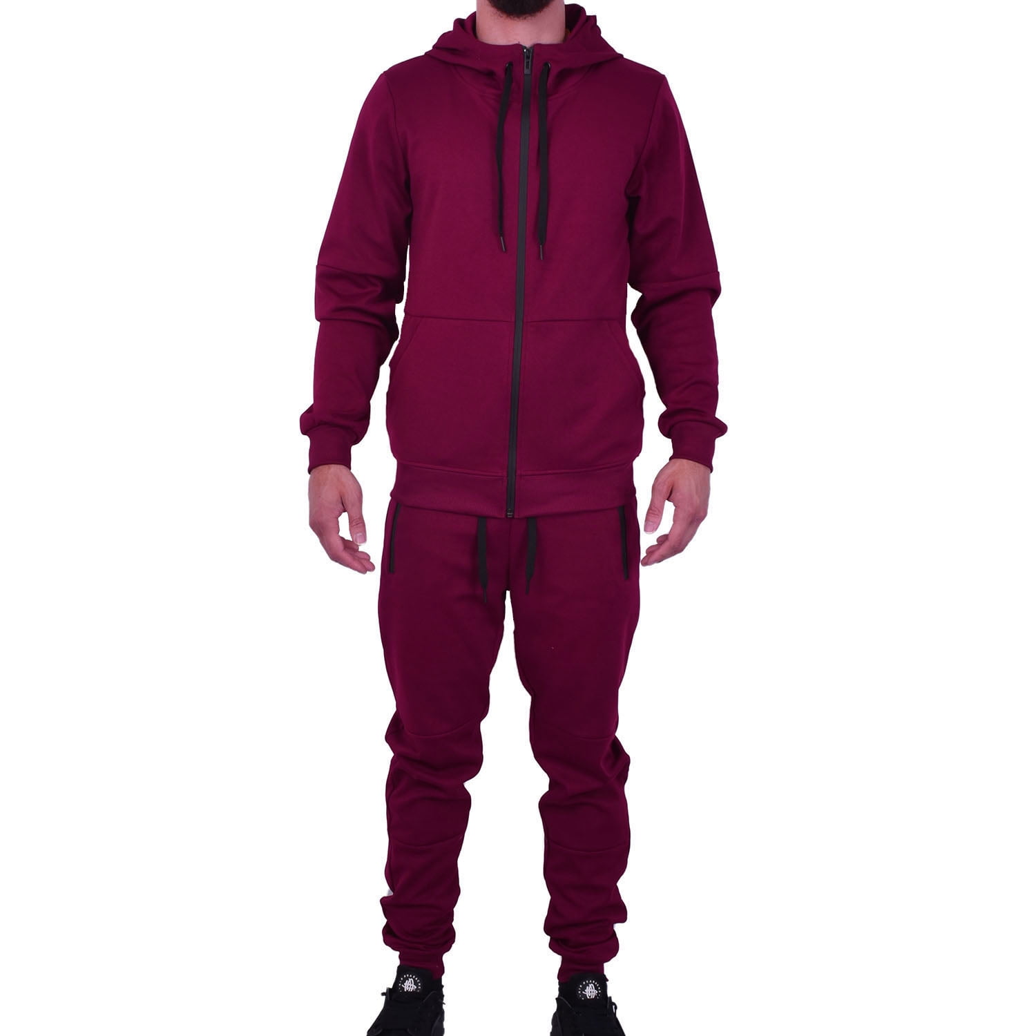 Riflessi Men s Athletic Sports Casual 2 Piece Solid Color Tracksuit Hoodie Jogger Pants Sweatsuit Set Burgundy L Walmart