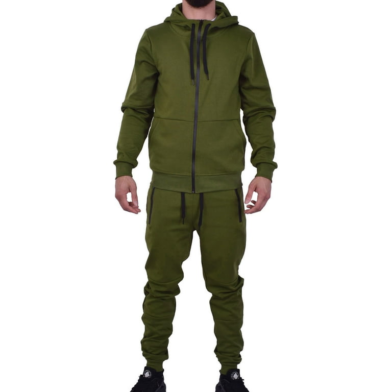 Riflessi Men s Athletic Sports Casual 2 Piece Solid Color Tracksuit Hoodie Jogger Pants Sweatsuit Set Olive XL Walmart