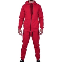 Riflessi Men's Athletic Sports Casual 2 Piece Solid Color Tracksuit Hoodie Jogger Pants Sweatsuit Set (Red, 4XL)