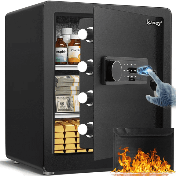Riflevault 2.0 Cu Ft Biometric Safe with Fireproof & Waterproof Bag, Large Home & Office Security Cabinet with Fingerprint Scanner, Digital Keypad, LED Light & Adjustable Shelves