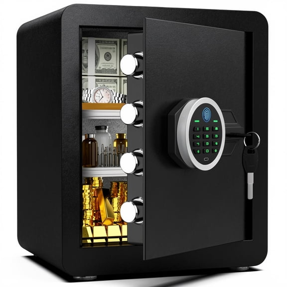 Riflevault 2.0 Cu Ft Biometric Safe with Fireproof & Waterproof Bag, Large Home & Office Security Cabinet with Fingerprint Scanner, Digital Keypad, LED Light & Adjustable Shelves