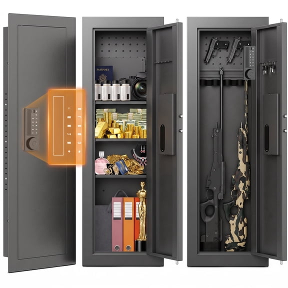 Riflevault 47.24" Black Wall Safe Between Studs, Hidden In-Wall Gun Safe with Removable Pegboard, Digital Keypad Security Cabinet for Rifles & Shotguns