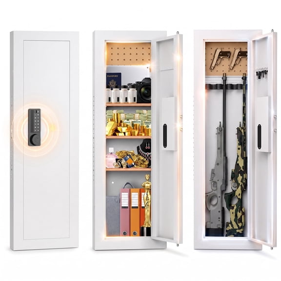 Riflevault 47.24" White Wall Safe Between Studs, Hidden In-Wall Gun Safe with Removable Pegboard, Digital Keypad Security Cabinet with 3 Adjustable Shelves