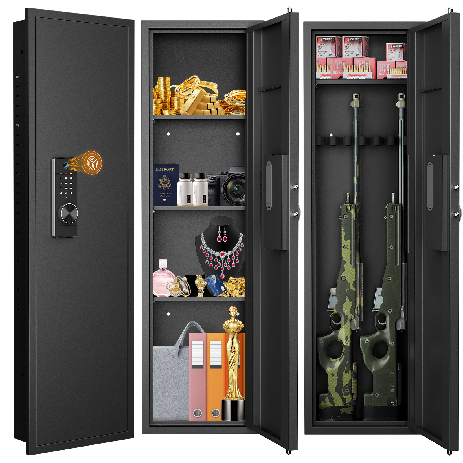 Riflevault 53.15" Wall Safe Between the Studs, Biometric Fingerprint