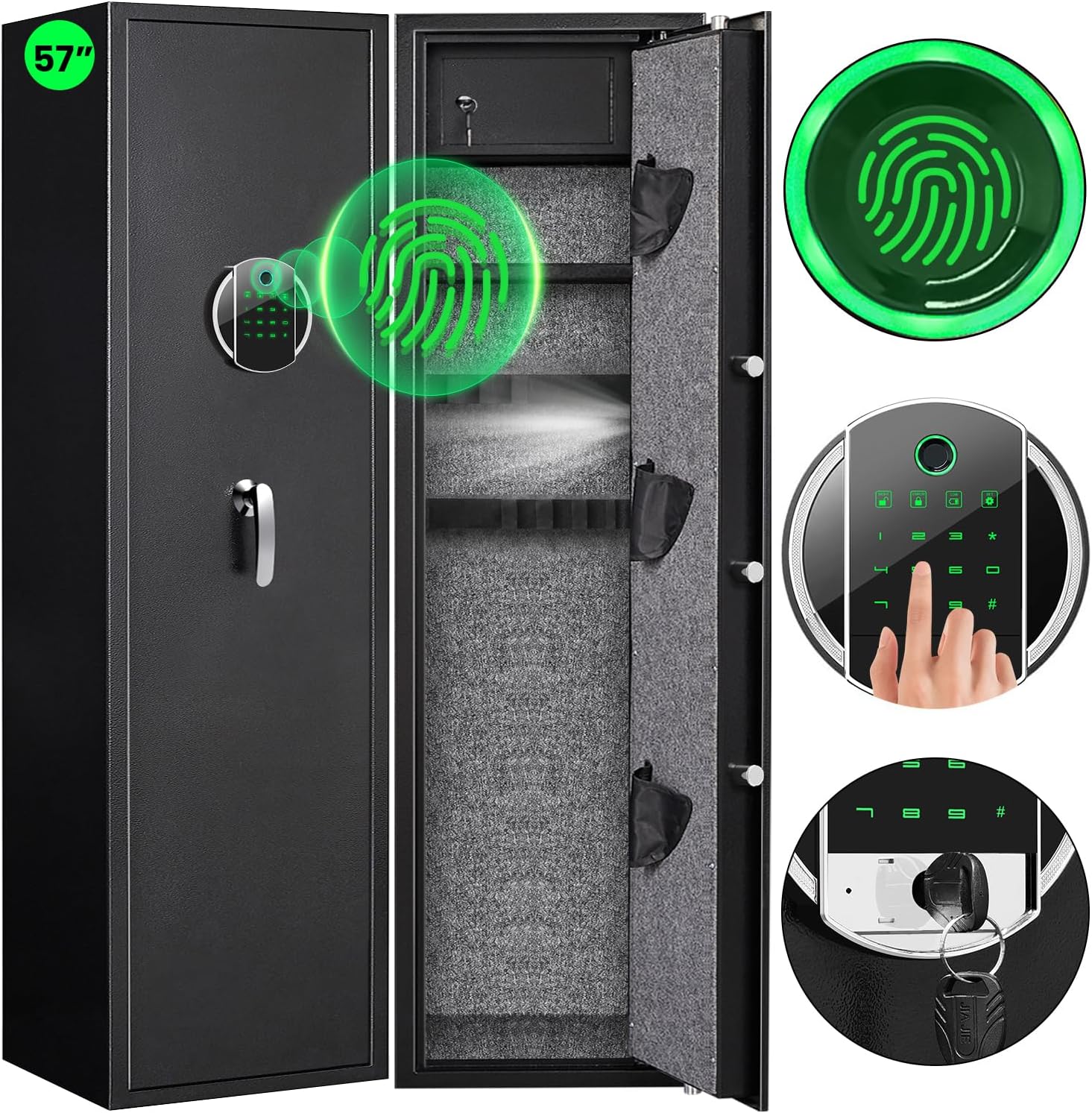 Riflevault 57.09" Biometric Fingerprint Gun Safe, Quick Access 58 Gun