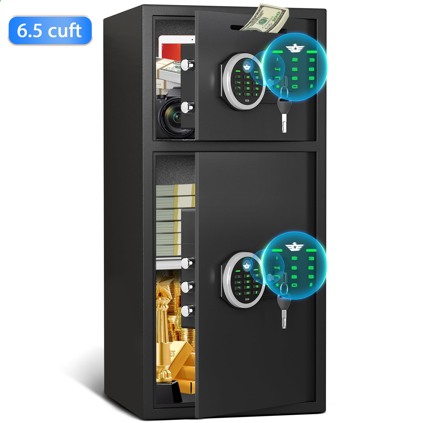 Riflevault 6.5 Cub Safe Box, Heavy Duty Large Safe with Dual Alarm System, Home Safe with Deposit Slot and Backlit Keyboard