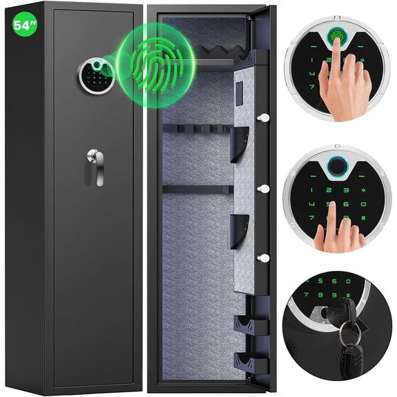 Riflevault High Tech Intelligent 5 Gun Safe with Dual Alarm System, 11.02" x 11.81" x 54.33", Steel