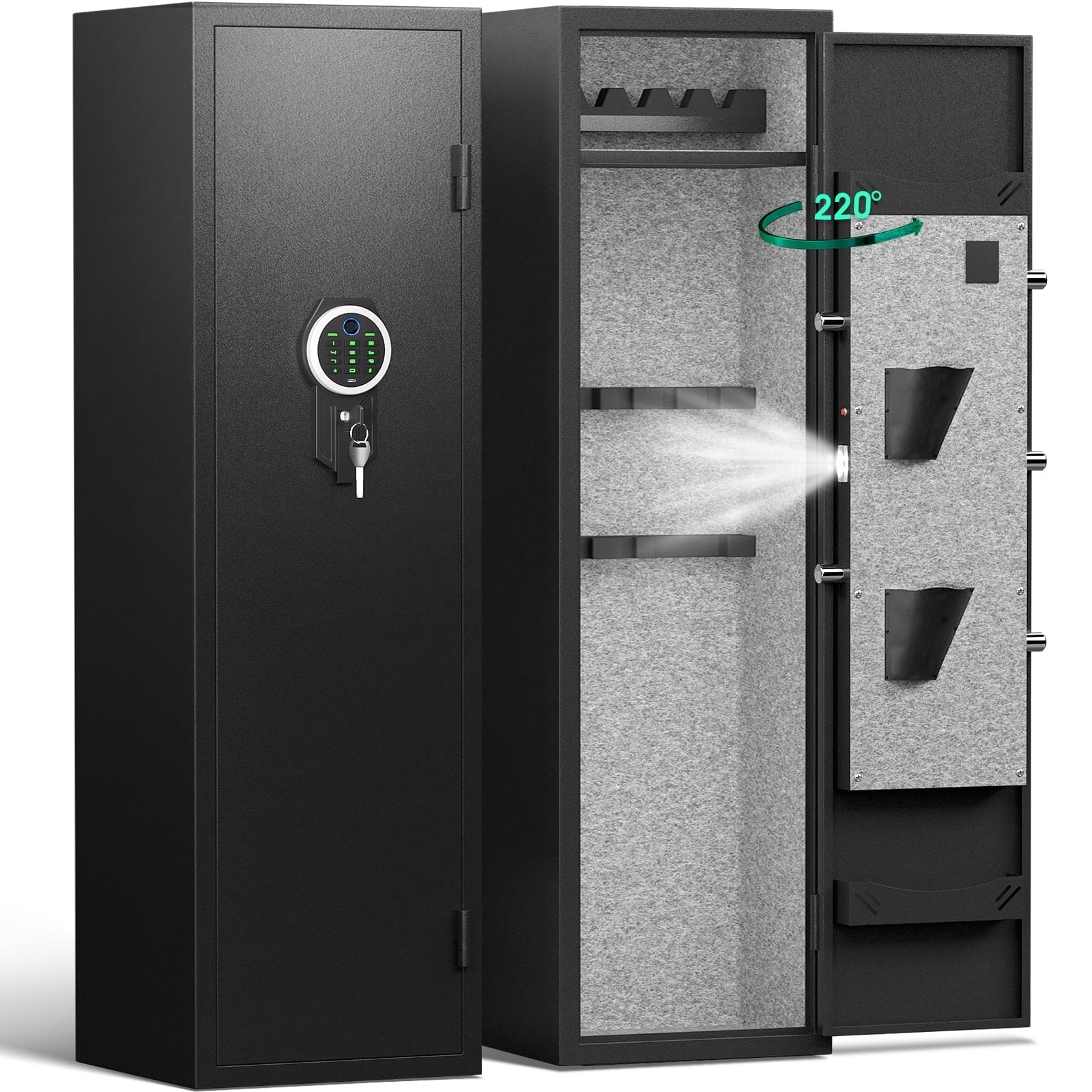 Riflewell 4-5 biometric gun safe, a long gun cabinet for household shotguns, pistols, and shotguns, equipped with detachable partitions, fire and smash resistant, dual alarm and silent modes