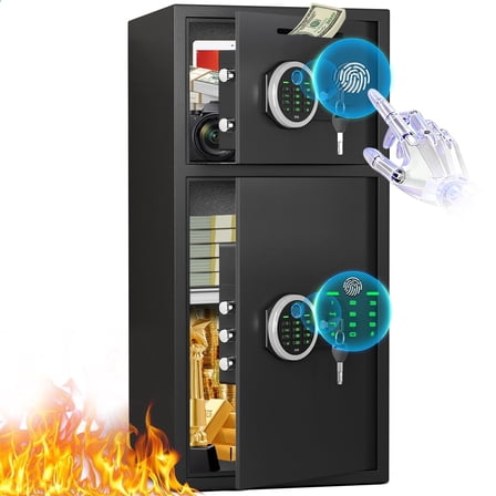 6.5 cuft Large Biometric Safe with Double Door, Fingerprint & Digital Keypad Security Safe Cabinet with Drop Slot for Home Office Hotel, Alloy Steel Heavy Duty Money Box for Jewelry Cash Documents