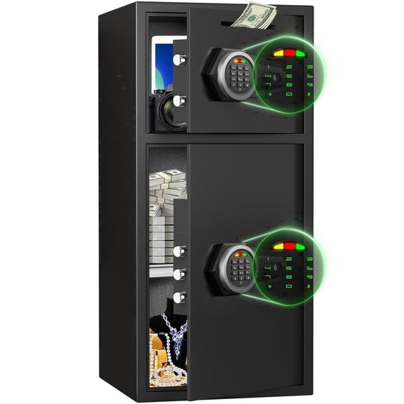 Riflewell 6.5 Cuft Double Door Safe Box with Drop Slot, Digital Keypad Security Cabinet, Alloy Steel Cash Box with LED Light for Home Office