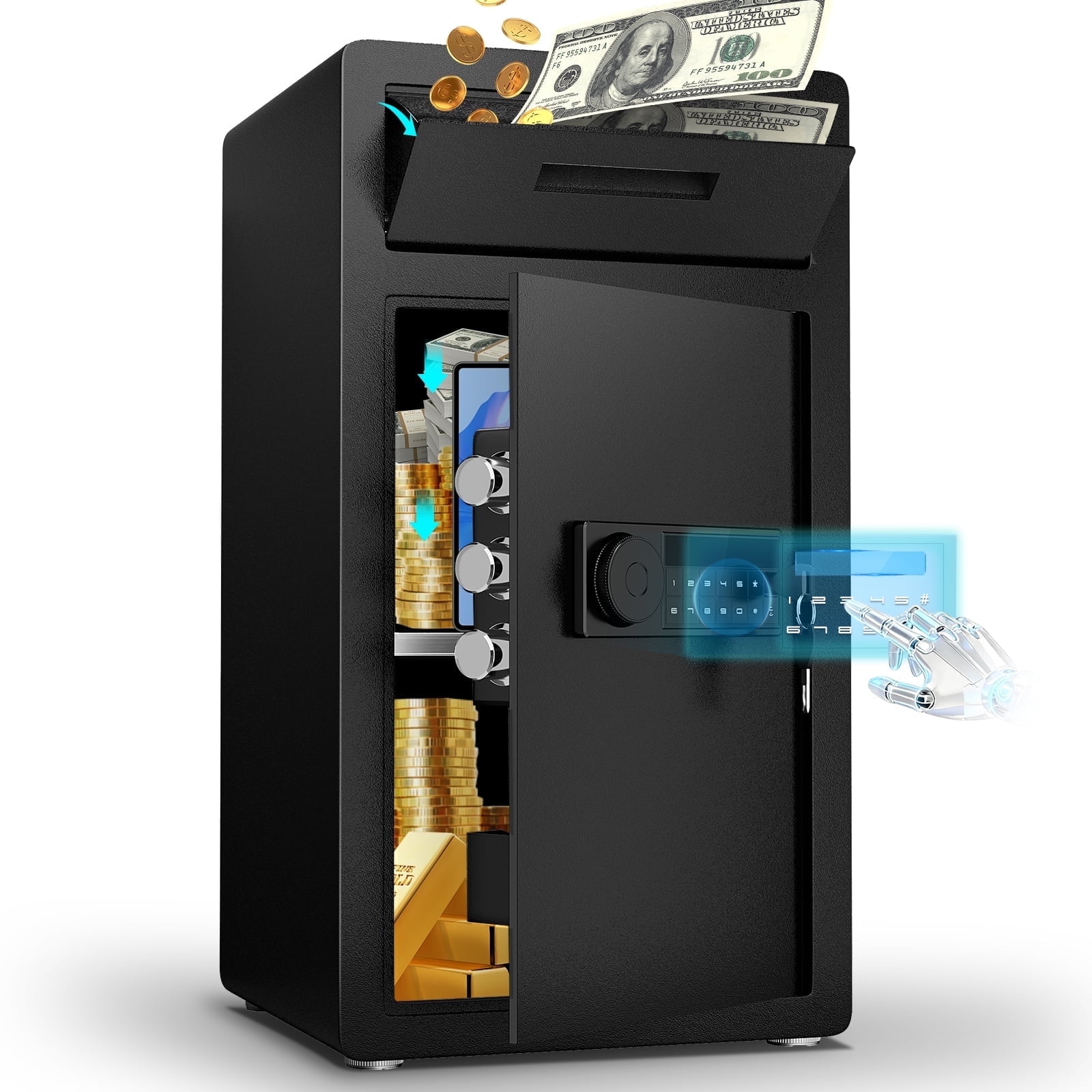 Riflewell 6.5 Cuft Large Depository Drop Safe, Safe Box For Business & Home, Anti-Theft Digital Safe Box With Quick Drop Slot, Heavy Duty Cash Safe With Keypad & Spare Key, Fireproof
