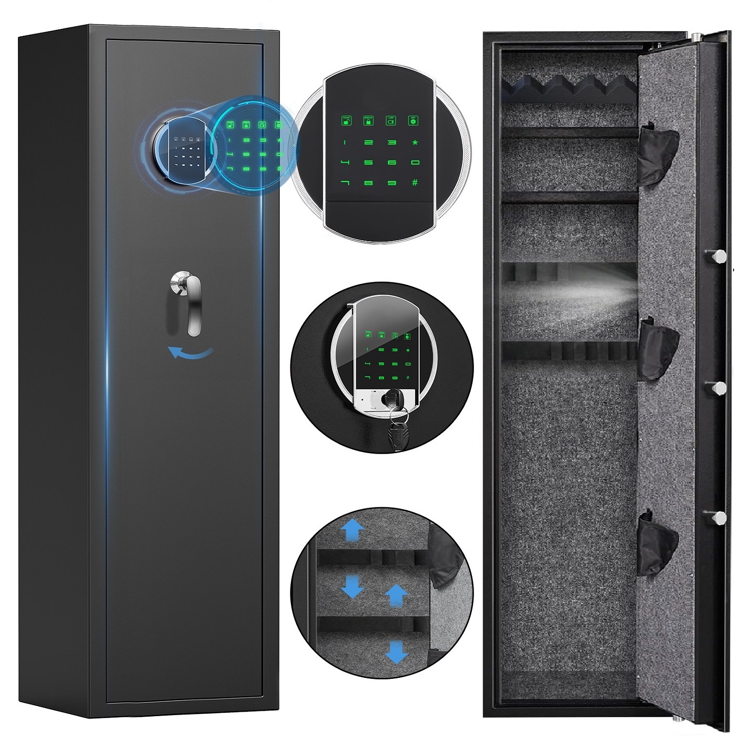 Riflewell Gun Safe, Quick Access Digital Gun Safes For Home, 3-5 Long 