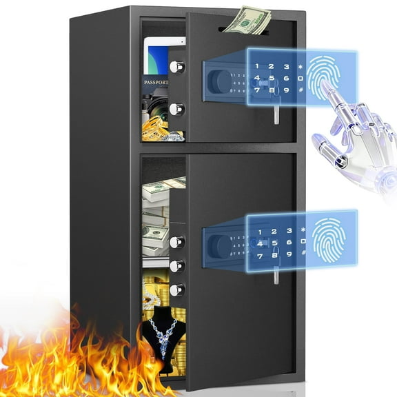 Riflewell Large Fingerprint Safe Box, Household Steel Safe with Glass Panel, Digital Keypad Home Safe With Deposit Slot, Personal File Safe, Dual Alarm And Silent Mode, Height 29.5"