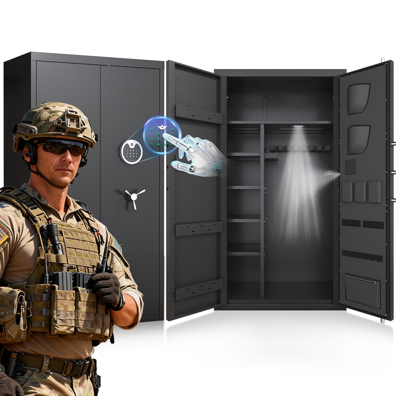 Riflewell Large Gun Safe, 25-40 Gun Capacity, Digital Keypad with 3 Opening Ways, Dual Alarm System, Removable Shelves & Magnetic Lamp, All Steel Anti-Smashing Security Cabinet for Home & Office