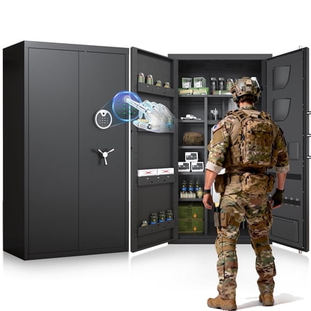 Home Large Gun Safe for Home & Office, 25-40 Gun Capacity Firearm Security Cabinet with Fingerprint & Backlit Keypad, Dual Alarm System, Adjustable Racks & Magnetic Lamp