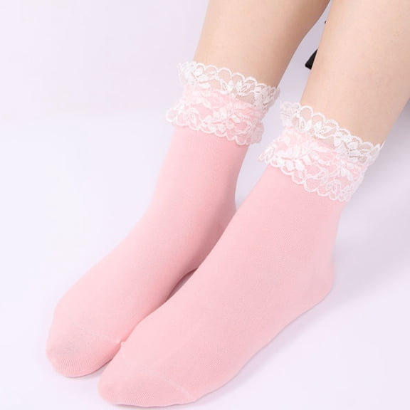 Ediodpoh 1 Pairs Women Summer Soft Solid Lace Splice Socks Medium Stockings Socks Pink One Size