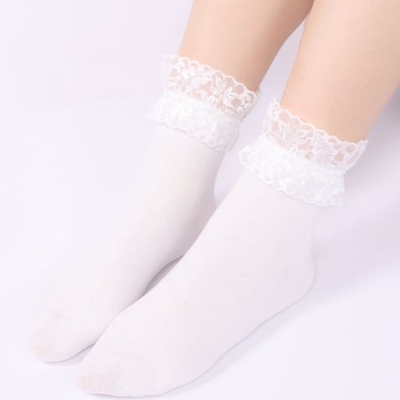 Fgnfyis 1 Pairs Women Summer Soft Solid Lace Splice Socks Medium Stockings Socks White One Size
