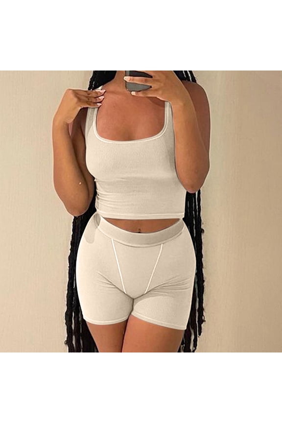 Riforla 2 Piece Sets for Women Matching Workout Set Cropped Tank Tops and High Waist Yoga Leggings Active Wear Sets for Women 2 Pieces Beige XL