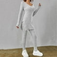 thumbnail image 1 of Riforla 2024 Women Two Piece Outfits Set Long Sleeve V Neck Slit Hem Tee Shirt High Waist Pants Tracksuit Matching Sets Women Clothing Grey XXL, 1 of 6