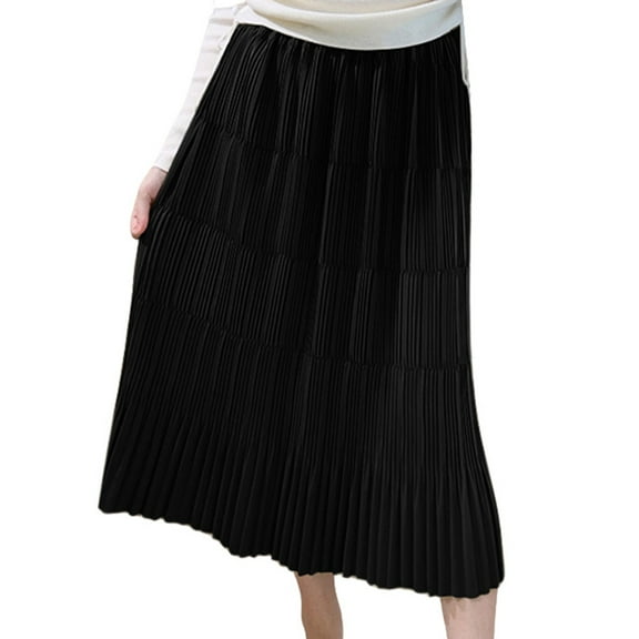 Riforla 2025 Spring and Summer New Pleated Design Elastic High Waist Knee Length Mid Length Skirt for Women Womens Skirts Black One Size