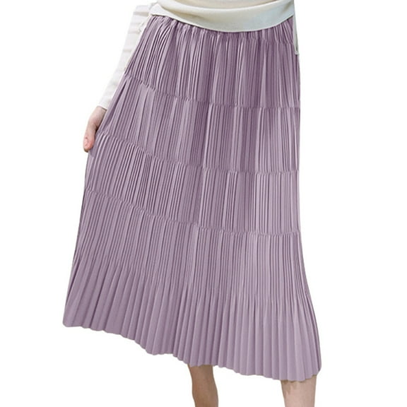 Riforla 2025 Spring and Summer New Pleated Design Elastic High Waist Knee Length Mid Length Skirt for Women Womens Skirts One Size