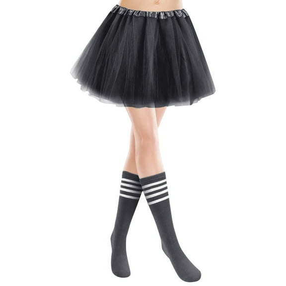 Riforla Adult Women's Carnival Tutu Skirt Set with Thigh High Socks Dance Performance Festival Womens Skirts Black One Size