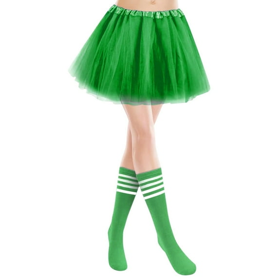 Riforla Adult Women's Carnival Tutu Skirt Set with Thigh High Socks Dance Performance Festival Womens Skirts Green One Size