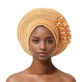 thumbnail image 1 of Riforla Auto African Head Tie of Aso Oke Headwraps Hat Turban Wedding Party Handmade Elegant Hair Wear Cap Womens Hats Khaki, 1 of 3