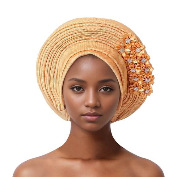 Riforla Auto African Head Tie of Aso Oke Headwraps Hat Turban Wedding Party Handmade Elegant Hair Wear Cap Womens Hats Khaki