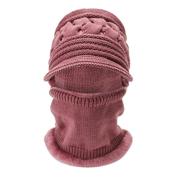 Riforla Autumn and Winter Outdoor Warmth Covering Face Riding Neck Integrated Pullover Hat Knitted Hat Bomber Hats Pink_002