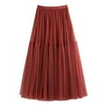 thumbnail image 1 of Riforla Autumn and Winter Skirt Female Half Swing Long Skirt High Waist Cake Mesh Skirts for Women Trendy Brick Red One Size, 1 of 5