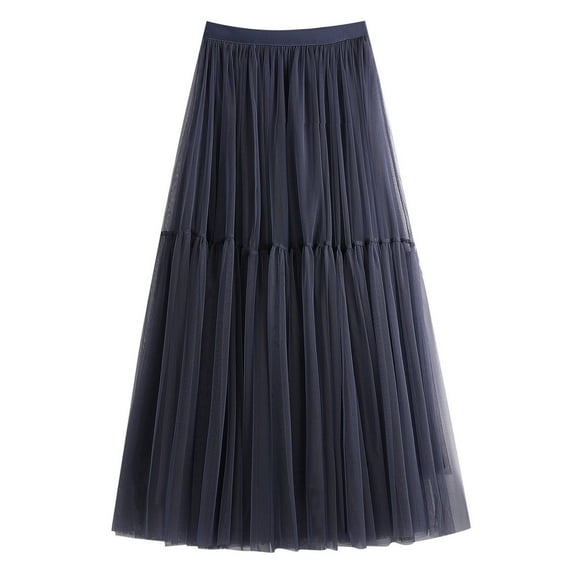 Riforla Autumn and Winter Skirt Female Half Swing Long Skirt High Waist Cake Mesh Skirts for Women Trendy Navy One Size