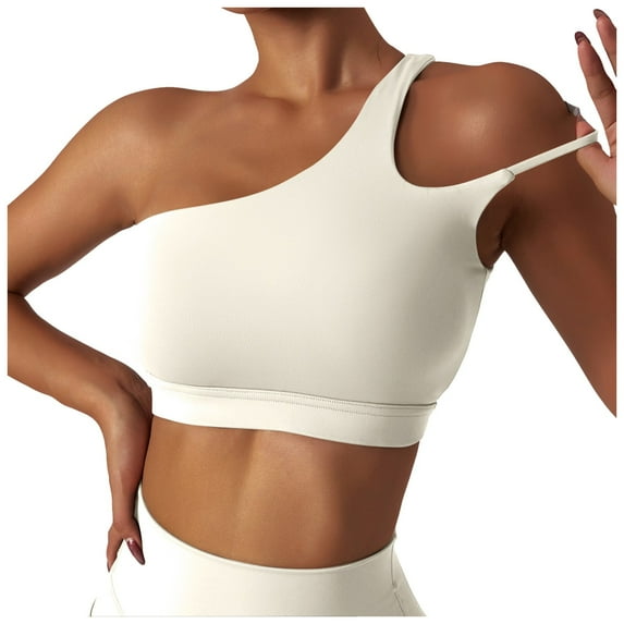 Riforla Backless Sports Bra Women's One Shoulder Padded Bustier Push up Gym Tops Straps Yoga Bra Workout Bra Fitness Bralette Bras for Women Beige L