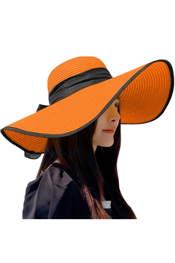 Riforla Beach Hats for Women Big Straw Wide Brim Summer Hat Floppy Foldable Roll up Cap Sun Hat Beach Hats for Women Orange