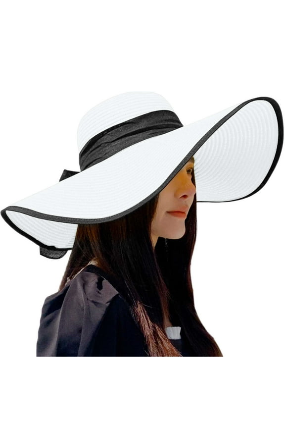 Riforla Beach Hats for Women Big Straw Wide Brim Summer Hat Floppy Foldable Roll up Cap Sun Hat Beach Hats for Women White