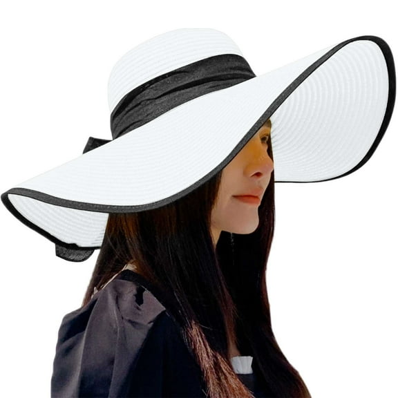 Riforla Beach Hats for Women Big Straw Wide Brim Summer Hat Floppy Foldable Roll up Cap Sun Hat Beach Hats for Women White