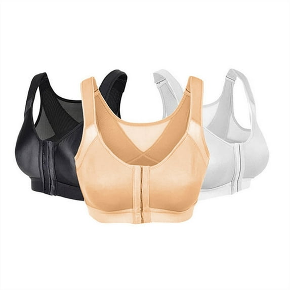 Riforla Bra for Seniors Front Closure Sora Bra for Older Women Front Closure Embraced Bra Bra 3PC (Black&Beige&White) Everyday Wear Bras Multicolor#1_2PCS XL