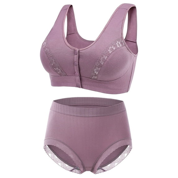 Ediodpoh Bra and Panty Sets for Women Front Button Shaping Cup Shoulder Strap No Underwire Bra Plus Size Underwear Set Bras for Women Purple 36