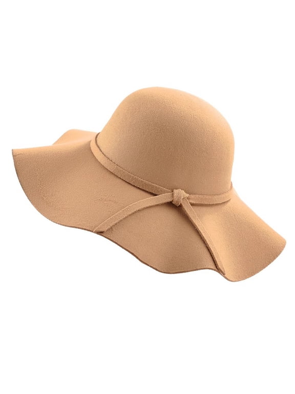 Riforla British Retro Woolen Dome Autumn and Winter Large Brimmed Sun Hat Summer Hats Gold