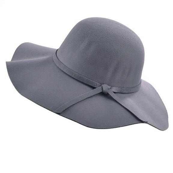 Riforla British Retro Woolen Dome Autumn and Winter Large Brimmed Sun Hat Summer Hats Grey